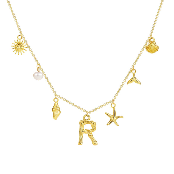 Wholesale Copper Pendant Necklace With Letter Pattern And Electroplating Treatment Oshaped Chain Vacation Style For Women