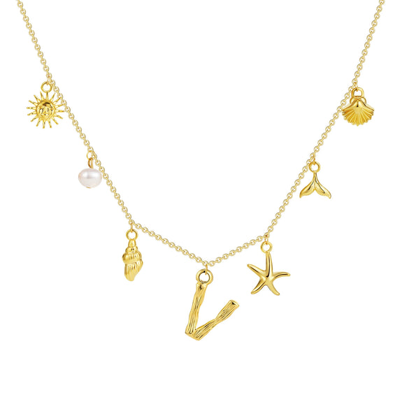 Wholesale Copper Pendant Necklace With Letter Pattern And Electroplating Treatment Oshaped Chain Vacation Style For Women