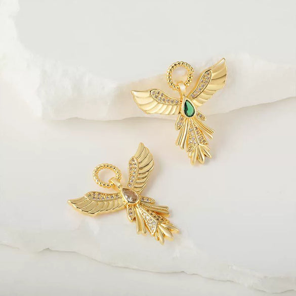 Wholesale Copper Plated Angel Wings Pendant Necklace With Microinlaid Zircon And Geometric Design