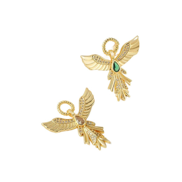 Wholesale Copper Plated Angel Wings Pendant Necklace With Microinlaid Zircon And Geometric Design