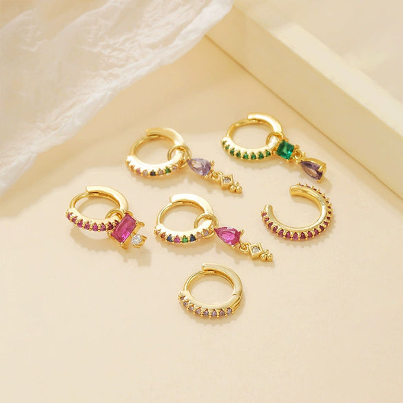 Wholesale Copper Plated Gold Drop Shape Zirconia Mini Diamond Combination Puncture Cartilage Earrings For Women