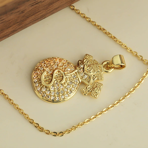 Wholesale Copper Plated Inlaid Zircon Purse Necklace New Year Design Non Fading Clavicle Chain