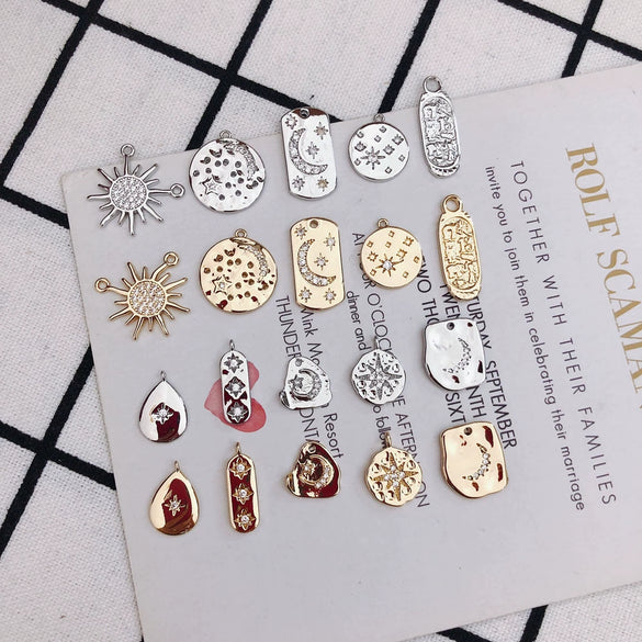Wholesale Copper Plated Jewelry Accessories With Stars Moon Starburst Zircon For Necklace Pendant And Earrings