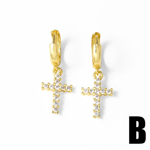 Wholesale Copper Plated 18K Geometric Cross Women's Earrings
