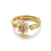 Wholesale Copper Plated 18K Gold Color Zircon Wave Leaf Ring Jewelry Luxury Simple Ins Style Electroplating Process