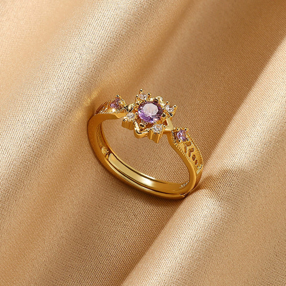Wholesale Copper Plated 18K Gold Color Zircon Wave Leaf Ring Jewelry Luxury Simple Ins Style Electroplating Process