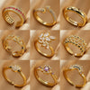 Wholesale Copper Plated 18K Gold Color Zircon Wave Leaf Ring Jewelry Luxury Simple Ins Style Electroplating Process