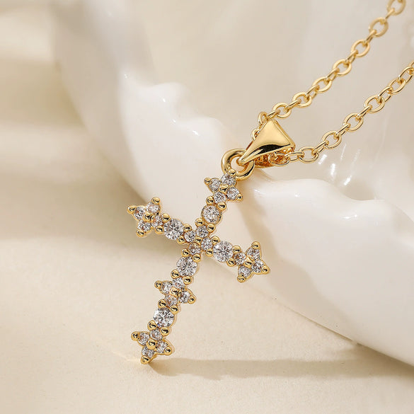 Wholesale Copper Plated 18K Gold Geometric Cross Pendant Necklace For Women Simple Style