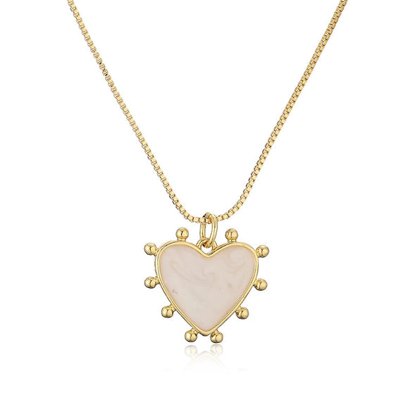 Wholesale Copper Plated 18K Gold Heart Shape Oil Dripping Cherry Blossom Petal O Word Chain Necklace For Women