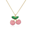 Wholesale Copper Plated 18K Gold Heart Shape Oil Dripping Cherry Blossom Petal O Word Chain Necklace For Women