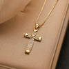 Wholesale Copper Plated 18K Gold Zircon Geometric Cross Pendant Necklace For Women Simple Retro Style