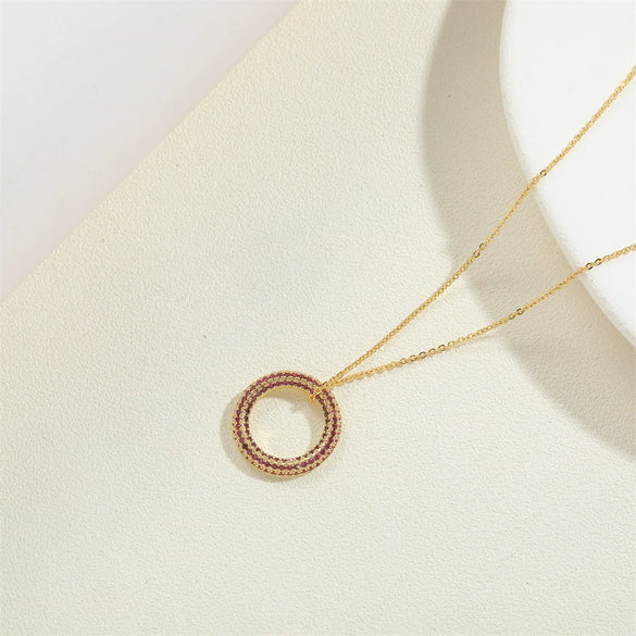Wholesale Copper Plated 14K Gold Zircon Geometric Pendant Necklace With Ochain For Women