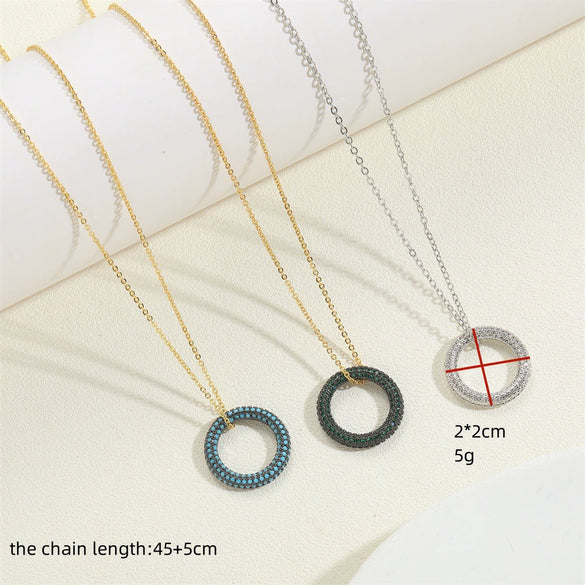 Wholesale Copper Plated 14K Gold Zircon Geometric Pendant Necklace With Ochain For Women