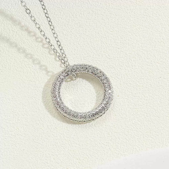 Wholesale Copper Plated 14K Gold Zircon Geometric Pendant Necklace With Ochain For Women