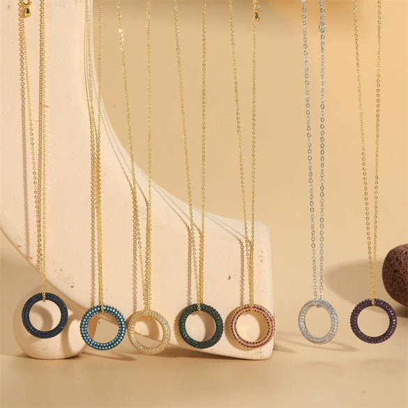 Wholesale Copper Plated 14K Gold Zircon Geometric Pendant Necklace With Ochain For Women