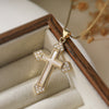 Wholesale Copper Plated 18K Gold Zircon White Shellfish Geometric Cross Pendant Necklace For Women Minimalist Style