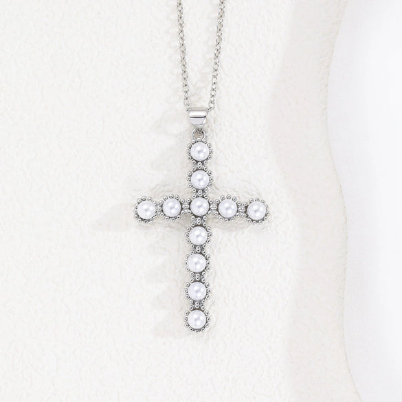 Wholesale Copper Plated Real Gold Cross Beaded Geometric Design Necklace