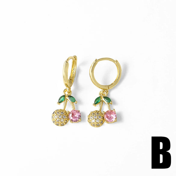 Wholesale Copper Plated Real Gold Fruit Cherry Earrings For Women