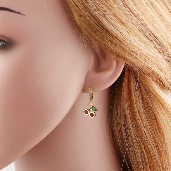 Wholesale Copper Plated Real Gold Fruit Cherry Earrings For Women
