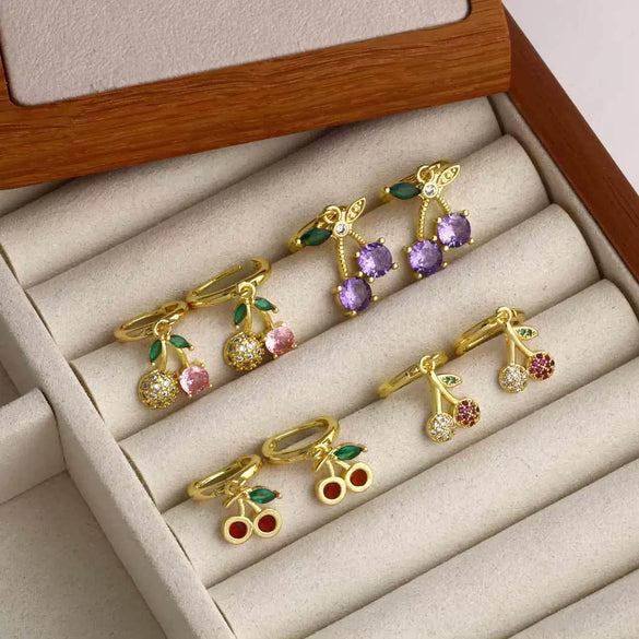 Wholesale Copper Plated Real Gold Fruit Cherry Earrings For Women