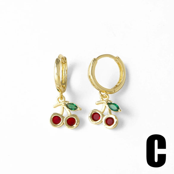 Wholesale Copper Plated Real Gold Fruit Cherry Earrings For Women