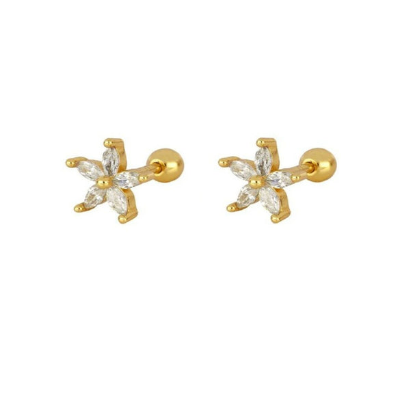 Wholesale Copper Plated Real Gold Zircon Flower Geometric Earrings For Women