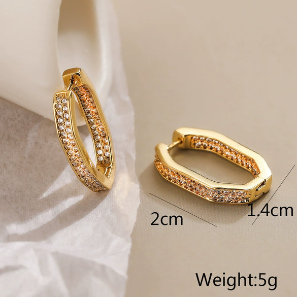 Wholesale Copper Plated Real Gold Zircon Geometric Retro Earrings