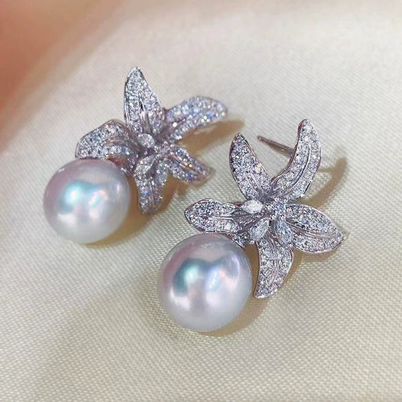 Wholesale Copper Princess Style Starfish And Zircon Earrings For Women