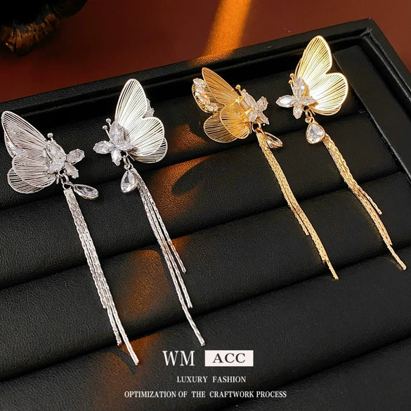 Wholesale Copper Real Gold Electroplated Animal Zodiac Geometric Butterfly Tassel Earrings For Women
