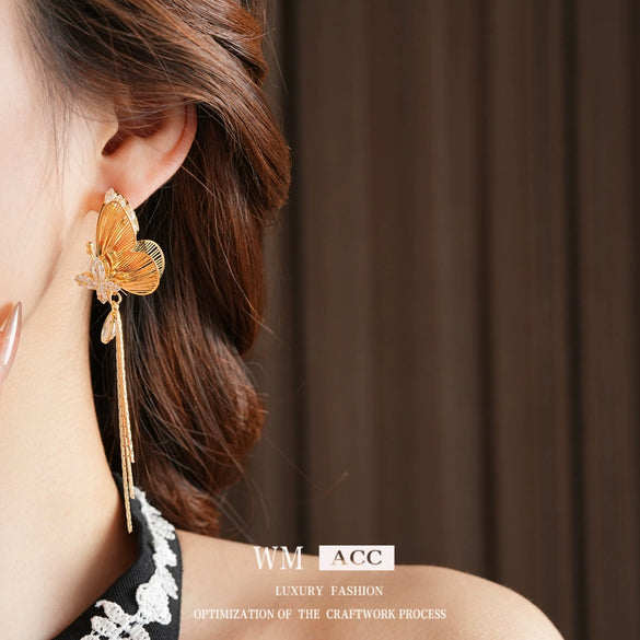 Wholesale Copper Real Gold Electroplated Animal Zodiac Geometric Butterfly Tassel Earrings For Women