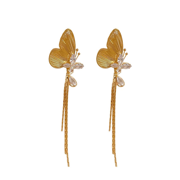 Wholesale Copper Real Gold Electroplated Animal Zodiac Geometric Butterfly Tassel Earrings For Women