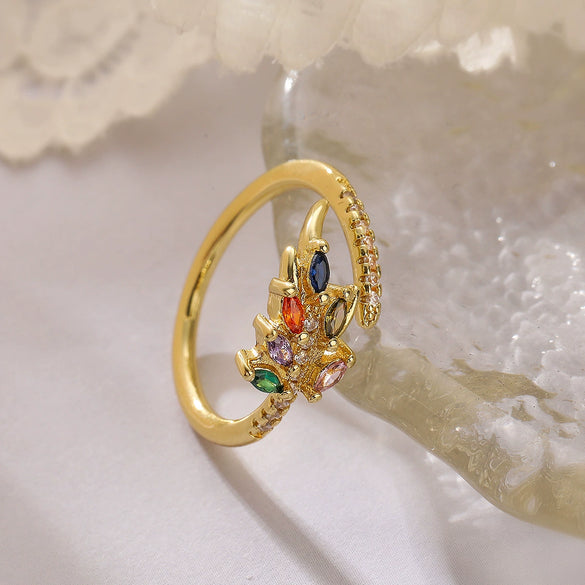 Wholesale Copper Real Gold Plated Geometric Open Ring For Women With Micro Inlay