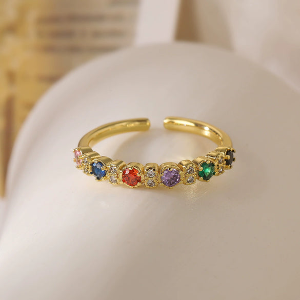 Wholesale Copper Real Gold Plated Geometric Open Ring For Women With Micro Inlay