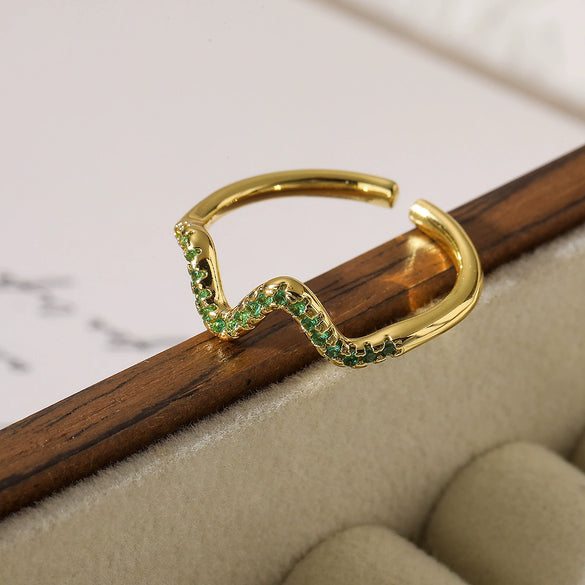 Wholesale Copper Real Gold Plated Geometric Open Ring For Women With Micro Inlay