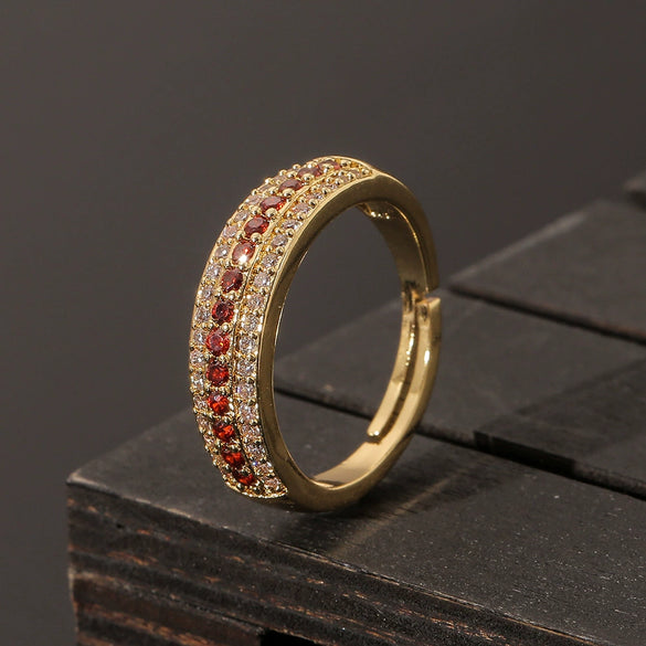 Wholesale Copper Real Gold Plated Micro Inlaid Zircon Diamond Ring Geometric Pattern Couple Ring