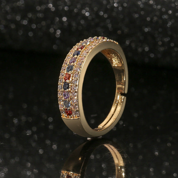 Wholesale Copper Real Gold Plated Micro Inlaid Zircon Diamond Ring Geometric Pattern Couple Ring