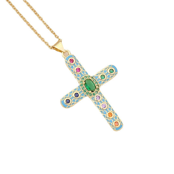 Wholesale Copper Retro Cross Pendant Necklace With Oildropping Design For Women