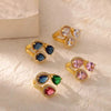Wholesale Copper Retro Luxury Water Drop Geometric Oval Heart Shape Electroplated Zircon Ring Unisex