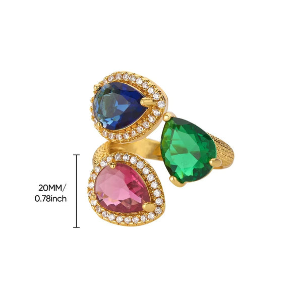 Wholesale Copper Retro Luxury Water Drop Geometric Oval Heart Shape Electroplated Zircon Ring Unisex