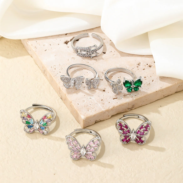 Wholesale Copper Ring With Butterfly Shape Electroplated Platinum And Microinlaid Zircon For Women Simple And Light Luxury Style