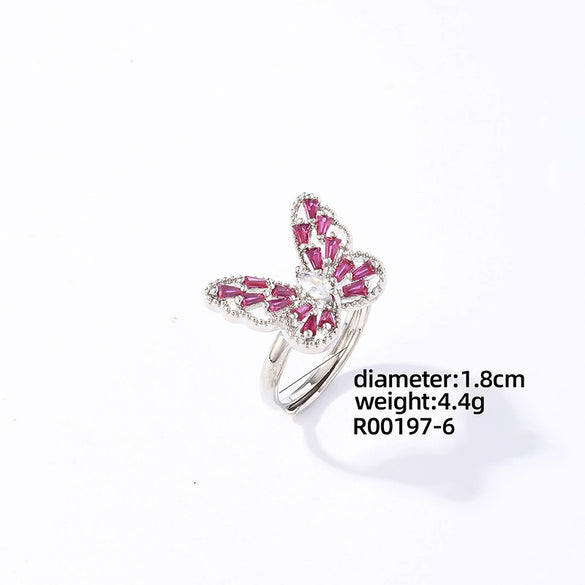 Wholesale Copper Ring With Butterfly Shape Electroplated Platinum And Microinlaid Zircon For Women Simple And Light Luxury Style
