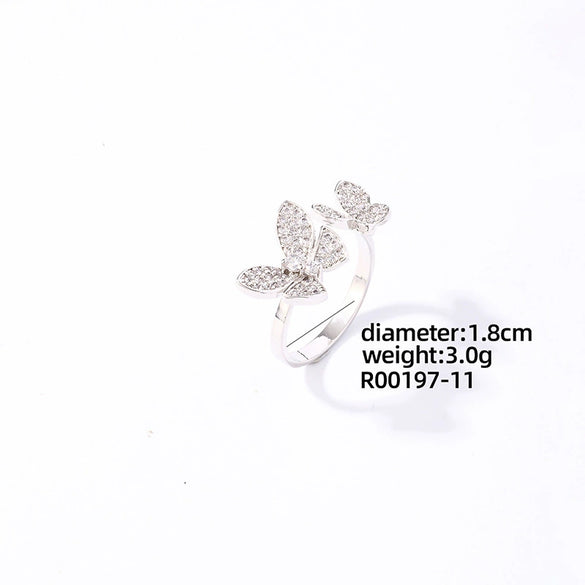 Wholesale Copper Ring With Butterfly Shape Electroplated Platinum And Microinlaid Zircon For Women Simple And Light Luxury Style