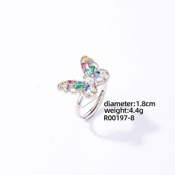 Wholesale Copper Ring With Butterfly Shape Electroplated Platinum And Microinlaid Zircon For Women Simple And Light Luxury Style