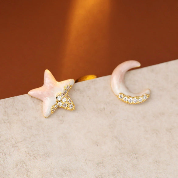 Wholesale Copper S925 Silver Needle Geometric Oil Dripping Star Moon Earrings For Women Electroplated