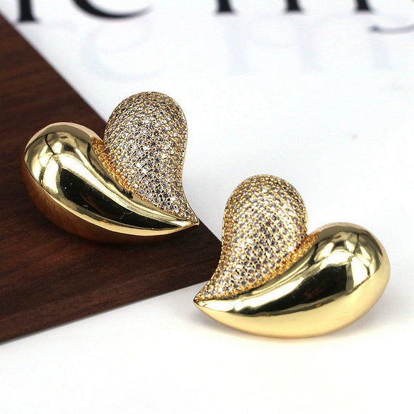 Wholesale Copper Semiinlaid Zirconium Heartshaped Retro Geometric Earrings For Women