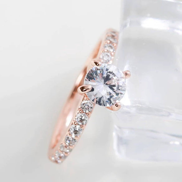 Wholesale Copper Silver Microinlaid Zircon Minimalist Geometric Fourclaw Ring