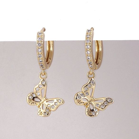 Wholesale Copper Simple Micropaved Zircon Earrings With Heart Butterfly Ear Hook Ear Buckle Geometric And Heart Shape Design For Women