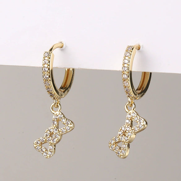 Wholesale Copper Simple Micropaved Zircon Earrings With Heart Butterfly Ear Hook Ear Buckle Geometric And Heart Shape Design For Women