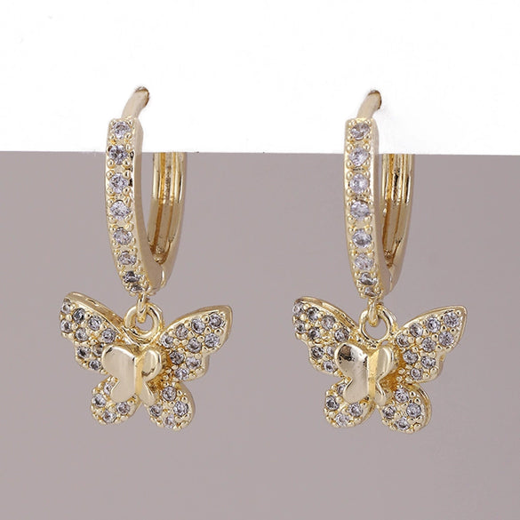 Wholesale Copper Simple Micropaved Zircon Earrings With Heart Butterfly Ear Hook Ear Buckle Geometric And Heart Shape Design For Women