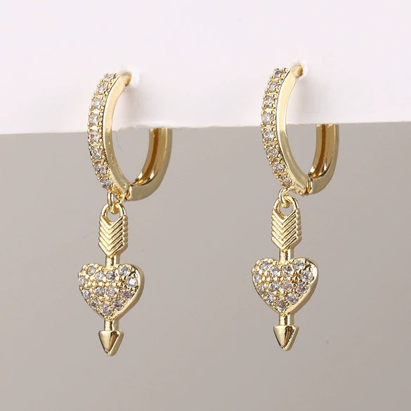 Wholesale Copper Simple Micropaved Zircon Earrings With Heart Butterfly Ear Hook Ear Buckle Geometric And Heart Shape Design For Women